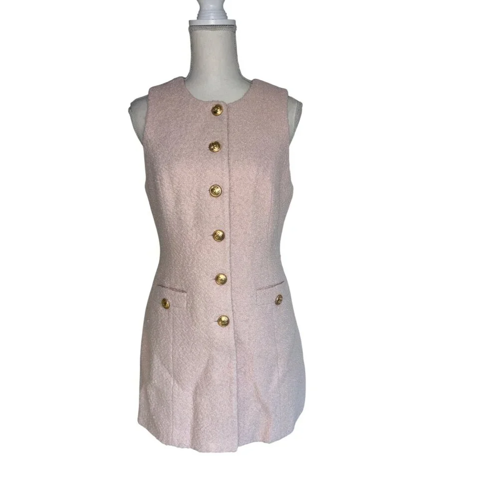 L'Academie by Marianna Dapheen Mini Dress in Light Pink Medium New Womens Tweed - Picture 5 of 11